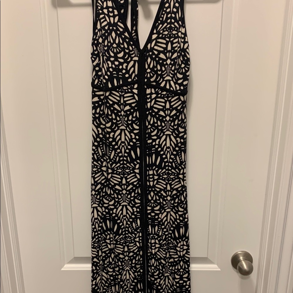 Black and champagne logo dress
